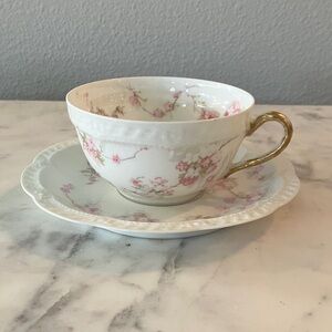 VINTAGE HAVILAND LIMOGES FRANCE TEACUP AND SAUCER PINK DOGWOOD